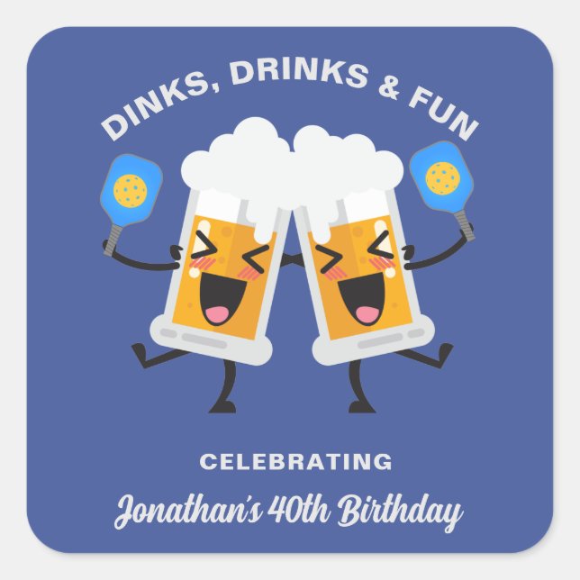 Adesivo Quadrado Jogo de Cartoons de Beer de Dinks e Bebidas (Frente)