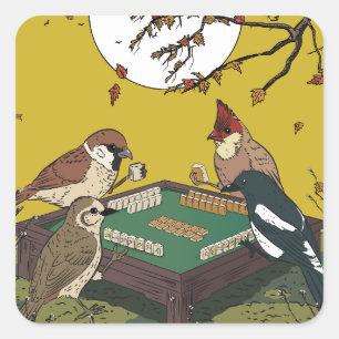 Adesivo Quadrado Jogo de pássaros jogando Mahjong 