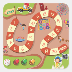 Adesivo Quadrado Jogo de Tabuleiro de Trilha de Corrida Colorida pa