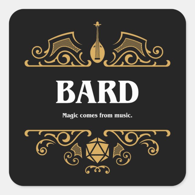 Adesivo Quadrado Jogos de RPG Tabletop de Classe Bard (Frente)