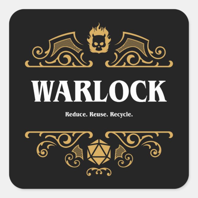 Adesivo Quadrado Jogos de RPG Tabletop de Classe Warlock (Frente)