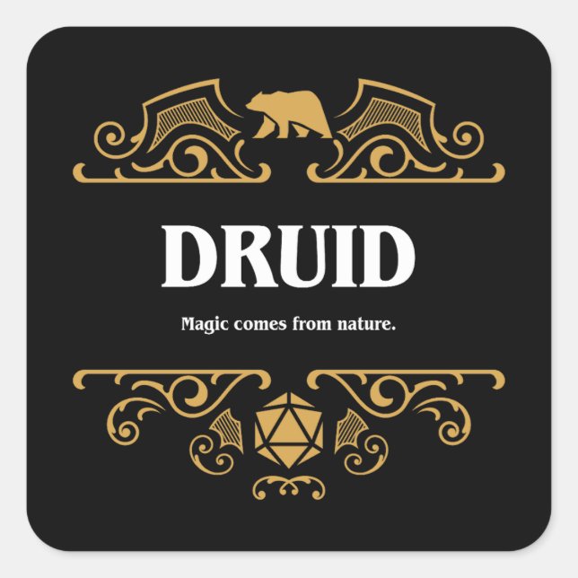 Adesivo Quadrado Jogos de Tabletop RPG de Classe Druid (Frente)