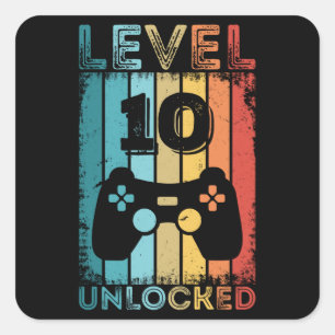 Adesivo Quadrado Jogos Nível 10 Desbloqueados 10º Aniversário do
