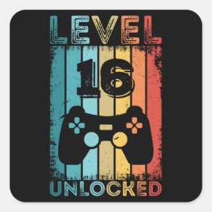 Adesivo Quadrado Jogos Nível 16 Desbloqueados 16º Aniversário do