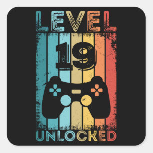 Adesivo Quadrado Jogos Nível 19 Desbloqueados 19º Aniversário Gamer