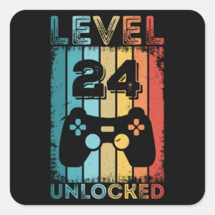 Adesivo Quadrado Jogos Nível 24 Desbloqueados 24º Aniversário do