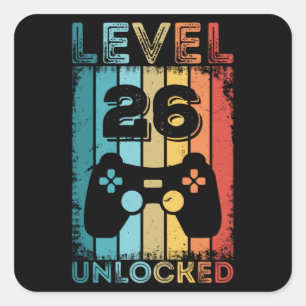 Adesivo Quadrado Jogos Nível 26 Desbloqueados 26º Aniversário do