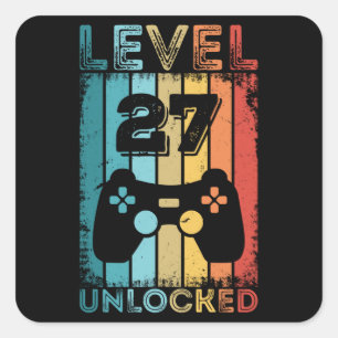 Adesivo Quadrado Jogos Nível 27 Desbloqueados 27º Aniversário do
