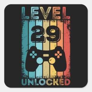 Adesivo Quadrado Jogos Nível 29 Desbloqueados 29º Aniversário do