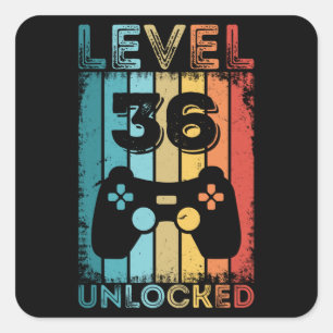 Adesivo Quadrado Jogos Nível 36 Desbloqueados 36º Aniversário do