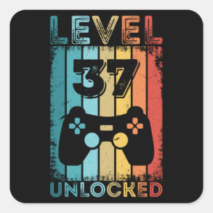 Adesivo Quadrado Jogos Nível 37 Desbloqueados 37º Aniversário do