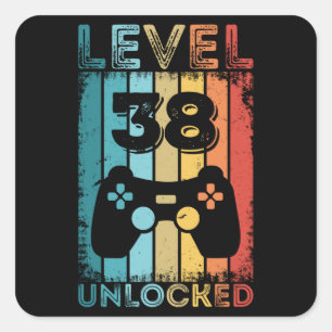 Adesivo Quadrado Jogos Nível 38 Desbloqueados 38º Aniversário do