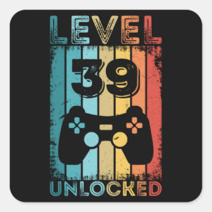 Adesivo Quadrado Jogos Nível 39 Desbloqueados 39º Aniversário do