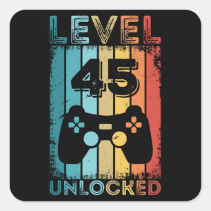 Adesivo Quadrado Jogos Nível 45 Desbloqueados 45º Aniversário do