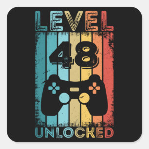 Adesivo Quadrado Jogos Nível 48 Desbloqueados 48º Aniversário do