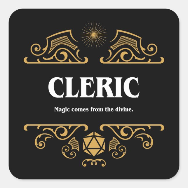 Adesivo Quadrado Jogos Tabletop RPG de classe Clerical (Frente)