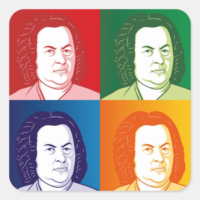 Adesivo Quadrado Johann Sebastian Bach im Cartoon Stil (Frente)
