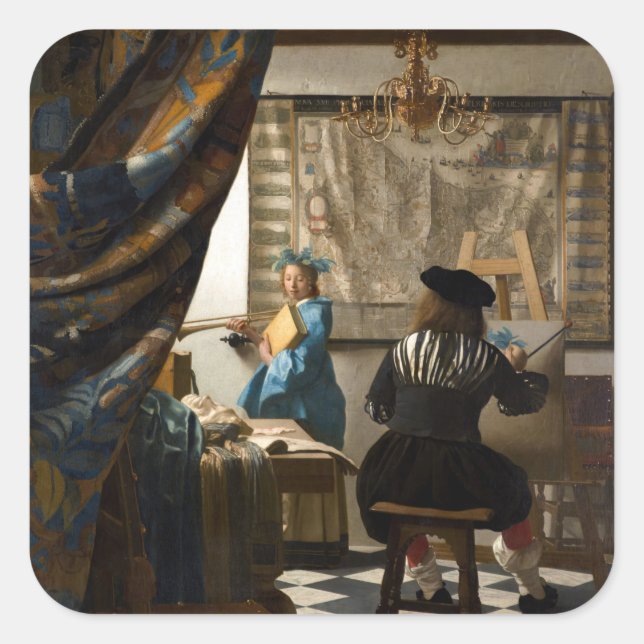 Adesivo Quadrado Johannes Vermeer - A Alegoria da Pintura (Frente)