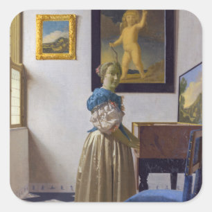 Adesivo Quadrado Johannes Vermeer - Dama de pé em uma Virgínia