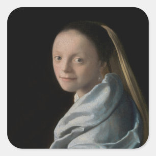 Adesivo Quadrado Johannes Vermeer - Estudo de uma Jovem Mulher