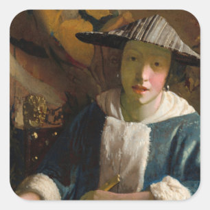 Adesivo Quadrado Johannes Vermeer - Garota com flauta