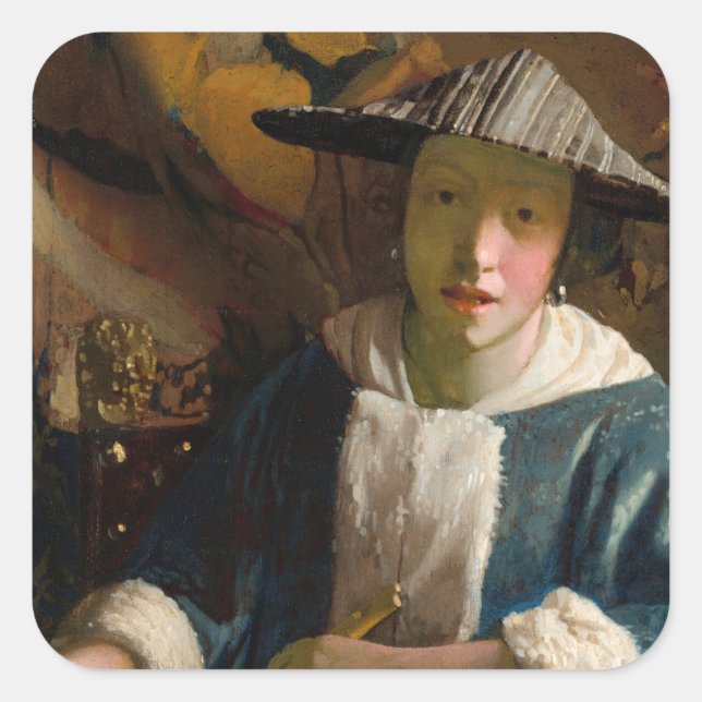 Adesivo Quadrado Johannes Vermeer - Garota com flauta (Frente)