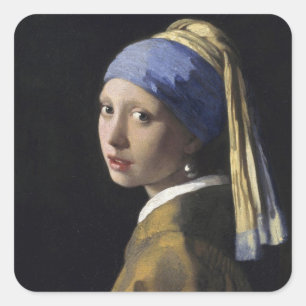 Adesivo Quadrado Johannes Vermeer - Garota com um brinco de pérola