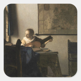 Adesivo Quadrado Johannes Vermeer - Jovem Mulher com Luta