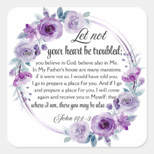 Adesivo Quadrado John 14:1-3 Bíblia Verso Roxo Floral