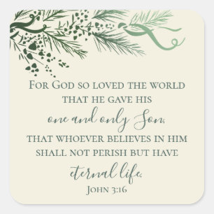 Adesivo Quadrado John 3:16 Natal Religioso do Pinheiro Moderno Eleg