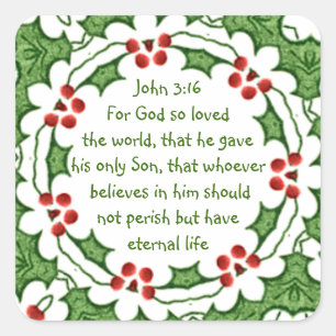 Adesivo Quadrado John 3:16 Por Deus tanto amou o Natal do mundo