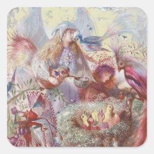 Adesivo Quadrado John Anster Fitzgerald - Fairies e um Ninho de Pás