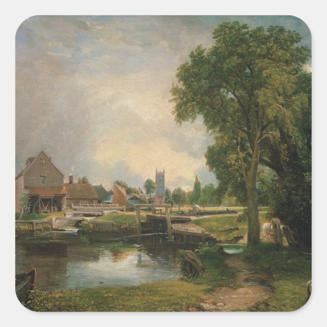 Adesivo Quadrado John Constable | Dedham Lock and Mill, 1820 (Frente)