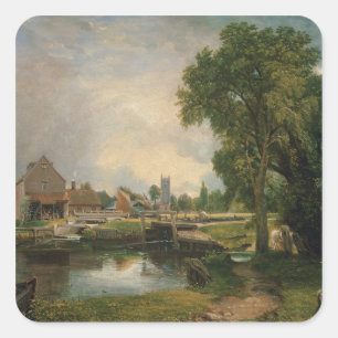 Adesivo Quadrado John Constable   Dedham Lock and Mill, 1820