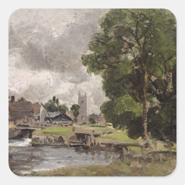 Adesivo Quadrado John Constable | Dedham Lock e Mill (Frente)