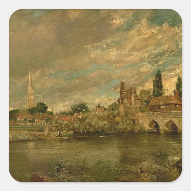 Adesivo Quadrado John Constable | Ponte de Harnham e Salisbu (Frente)