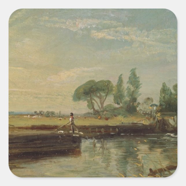 Adesivo Quadrado John Constable | Uma barcaça abaixo de Flatford Lo (Frente)