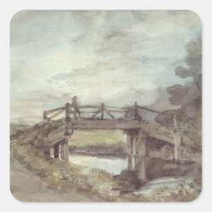 Adesivo Quadrado John Constable uma ponte sobre o Stour