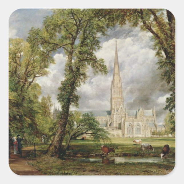 Adesivo Quadrado John Constable | Vista da Catedral de Salisbury de (Frente)