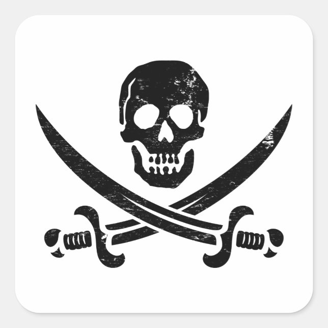 Adesivo Quadrado John Rackham (Calico Jack) Pirata Flag Jolly Roger (Frente)