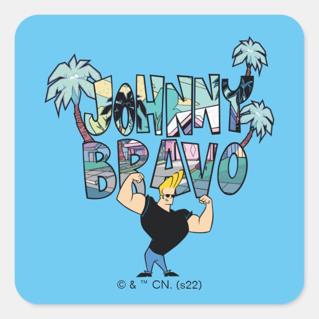 Adesivo Quadrado Johnny Bravo Palm Tree Name (Frente)