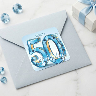 Adesivo Quadrado Joia Azul Claro Glamouroso Aniversário de 50 anos