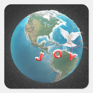 Adesivo Quadrado Joia de Natal com Dove Branca no Globo