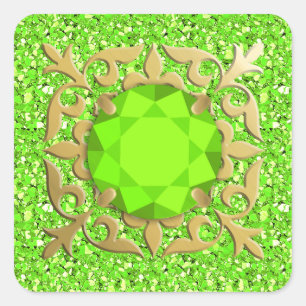 Adesivo Quadrado Jóia do Peridot com fundo druzy