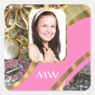 Adesivo Quadrado Joias cor-de-rosa de fundo personalizado