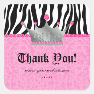 Adesivo Quadrado Joias, leopardo, coroa, cor de rosa, obrigado Sq