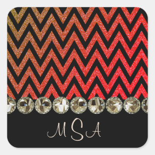 Adesivo Quadrado Joias Vermelhos Monogramas Cevron Bling