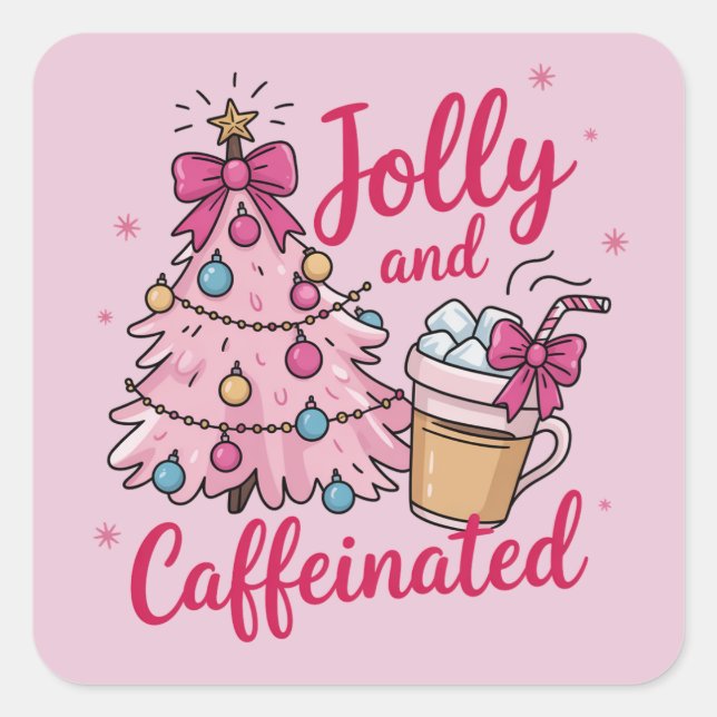 Adesivo Quadrado Jolly & Caffeinado Caffeine Natal Trendy (Frente)