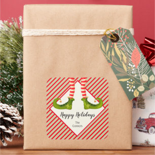 Adesivo Quadrado Jolly Christmas Elf Legs Stripes Holiday SQUARE
