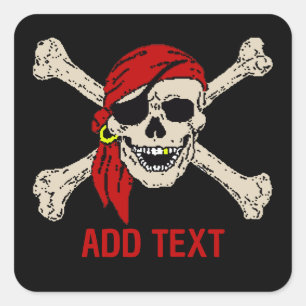 Adesivo Quadrado Jolly Roger Pirate Skull Bones Red Bandanna